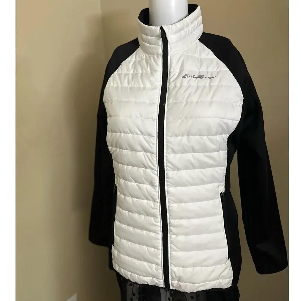 Eddie Bauer Jacket Emberlite Hybrid Zip Up Puffer White Black Womens Large - Picture 5 of 8